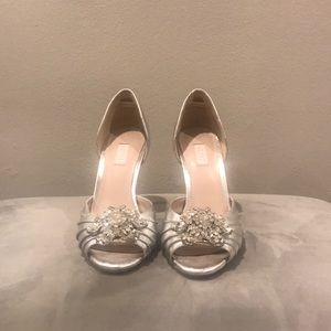 Silver Peep Toe shoes; Very good condition